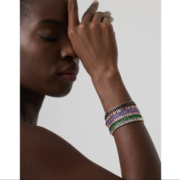 Zara Rainbow Emerald Cut Rectangle Multi-Color Baroque Crystals Bead Bracelet - Picture 13 of 17